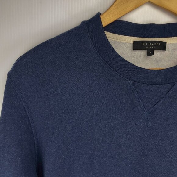 TED BAKER WELLOE Round Neck Chest Logo Cotton Navy Blue Varsity Sweatshirt Sz M - Picture 10 of 16